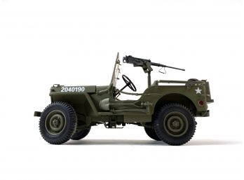 WWII Military Jeep With Canvas Top And Mounted Gun - With Title