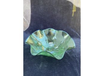 Hand Crafted Hand Blown Signed Green Fluted Glass Blenko Bowl
