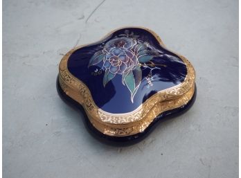 Vintage Limoges Cobalt Blue 22K Gold Trim Porcelain Large Trinket Box  France