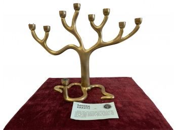 Vintage Sandra Kravirtz Brass 'Tree Of Life Chanukah Menorah'