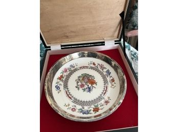 Old Vintage 1930s Era Spode English China Silver Rimmed 'Chinese Rose' Pattern Plate