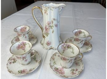 Antique Haviland & Co. Limoges, France Pink Floral Hot Chocolate Set