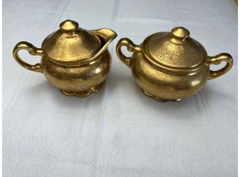 Vintage Wheeling Gold China Creamer & Sugar Bowl, Made In West Virginia