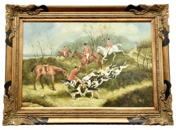 Classic Fox Hunting Scene Nicely Framed Enhanced Giclee Signed Paul