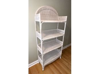 Tall Vintage White Wicker Shelf