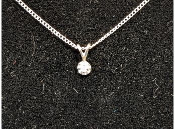 14k White Gold And Diamond Chip Pendant Necklace With 14k Gold Chain