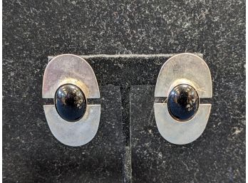 Black And Silver Modernist Pierced Earrings