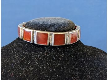 'FAS 925' Marked Carnelian And Sterling Silver Tile Bracelet