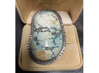 Very Large Mens Vintage Southwest Sterling Turquoise Ring . Size 9 1/2 Turquoise Spiderweb Pattern