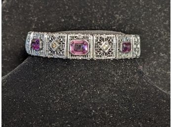 Lovely Intricate Art Deco Style Bracelet With Light Purple Stones Unmarked