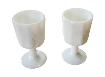 Pair Small White Milk Glass Pedestal Goblet Glasses