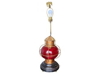 Vintage Antique Nautical Red Glass & Brass Onion Lantern Table Lamp
