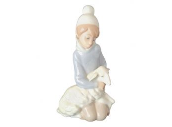 Vintage Retired Lladro Porcelain Figurine #4676 'Shepherd With Lamb' C1980s