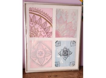 Framed 4 Panel Painted Or Silkscreened Floral Patterns ~ Signed Annie N