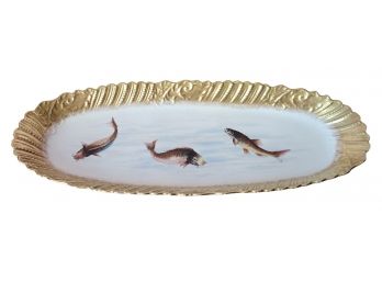 Antique Hand Painted Limoges France A.K. Klingenberg Porcelain Fish Service Platter