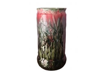 Vintage Weller Style Porcelain Jardiniere Pink & Green Umbrella Stand Vase With Heron