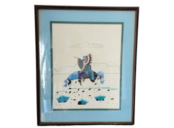 Vintage 1970s Kiowa Artist Ray Darby Framed Illustration Lithograph