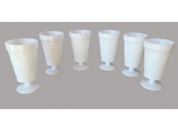 Set 6 Vintage Anchor-hocking Harvest Grape Pattern Footed Milk Glass Goblets