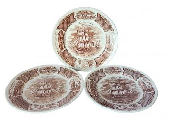 3 Vintage  Nautical Alfred Meakin Transferware Collector Plates ~ Fair Winds ~ 'The Friendship Of Salem'