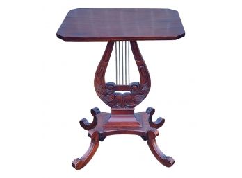 Antique Mahogany Lyre Base Occasional Table , C1900