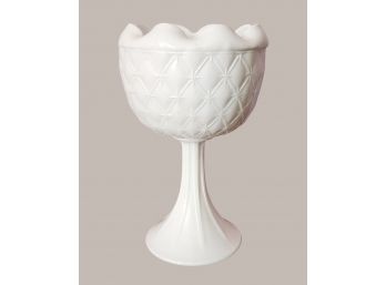 Vintage Indiana Milk Glass Quilted Diamond Footed Pedestal Vase Bowl