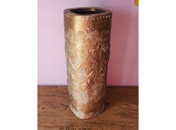 Antique Japanese Tokoname  Red Clay Pottery Dragon Umbrella Vase Stand C1900