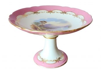 Antique Pink & White Hand Painted Porcelain Compote Service Dish