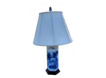 Late 20th Century Blue & White Chinese Porcelain Hexagonal Table Lamp