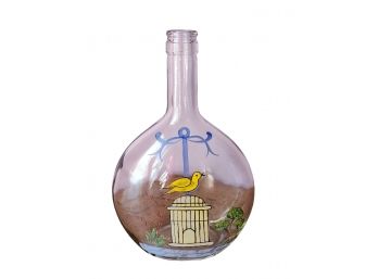Hand Painted Glass Bird Bottle / Vase Decanter