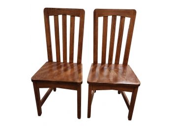 Pair Solid Oak Spindle Side Chairs 1990s