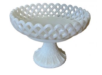 Large Vintage White Milk Glass Pedestal Compote Fruit Bowl 9.5'
