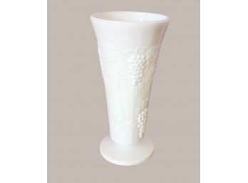 Vintage Milk Glass Grape & Vine Pattern Flared Footed Vase