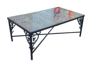 Vintage Wrought Iron & Glass Top Coffee Table ~ Fabricated From Old French Gate