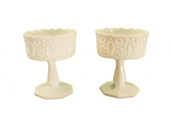 Pair Vintage L.E. Smith Milk Glass Pedestal Chalice Compote Dishes