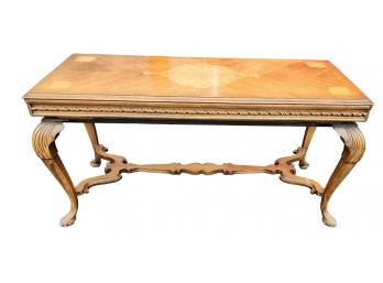 Antique 1920s Inlaid Walnut & Maple Console Library Table