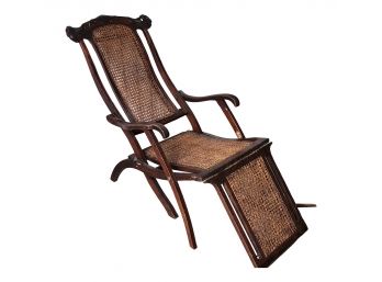 Antique Eastlake Victorian Walnut Folding Chaise Lounge Ship's Deck Chair, C1880