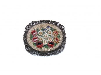 Antique 800 Silver Mosaic Brooch