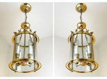 A Pair Of Brass And Glass Lantern Fixtures