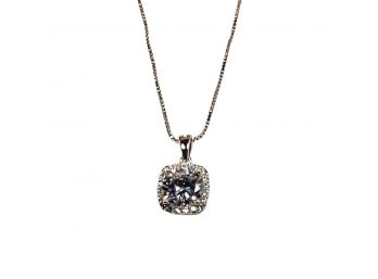 GREAT GIFT ITEM - RHODIUM PLATED BOX CHAIN AND PENDANT WITH BRILLIANT CLEAR CZ STONES - NEW - HYPOALLERGENIC
