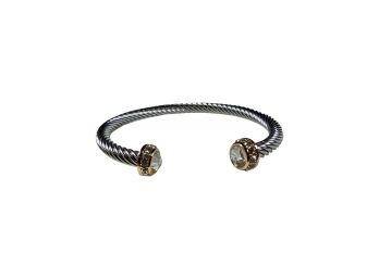 GREAT GIFT ITEM - RHODIUM PLATED CUFF BANGLE WITH BRILLAINT CZ ACCENTS - NEW