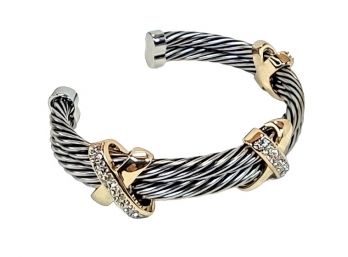 GREAT GIFT ITEM - RHODIUM PLATED CUFF BANGLE WITH BRILLIANT CZ STONES - NEW - TARNISH RESISTANT