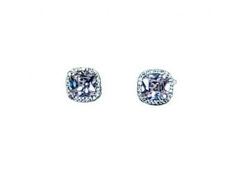 GREAT GIFT ITEM - RHODIUM PLATED EARRINGS WITH BRILLIANT CZ STONES - NEW - TARNISH RESISTANT & HYPOALLERGENIC
