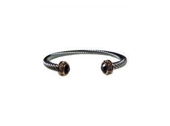 GREAT GIFT ITEM - RHODIUM PLATED CUFF BANGLE WITH BLACK ACCENTS - NEW- TARNISH RESISTANT & HYPOALLERGENIC