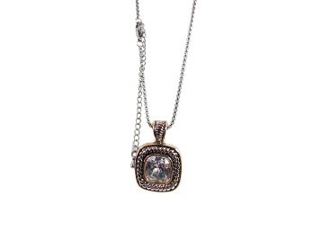 GREAT GIFT ITEM - RHODIUM PLATED NECKLACE & PENDANT WITH BRILLIANT CUBIC ZIRCONIA STONES - NEW