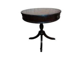 VINTAGE ROUND TABLE WITH DRAW & BRASS CLAW FEET