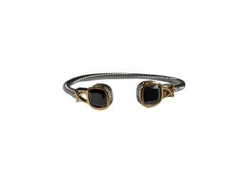 GREAT GIFT ITEM - RHODIUM PLATED CUFF BANGLE WITH BLACK ACCENTS - NEW - TARNISH RESISTANT & HYPOALLERGENIC