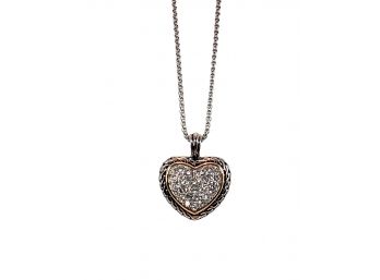 GREAT GIFT ITEM - RHODIUM PLATED - HEART NECKLACE WITH BRILLIANT CZ STONES -TARNISH RESISTANT & HYPOALLERGENIC
