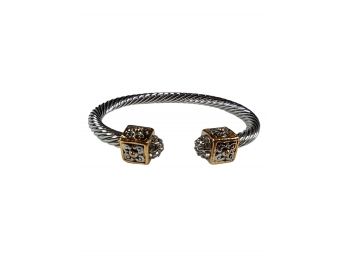GREAT GIFT ITEM - CHUNKY RHODIUM PLATED CUFF BANGLE WITH CLEAR CZ ACCENTS - NEW - TARNISH RESISTANT