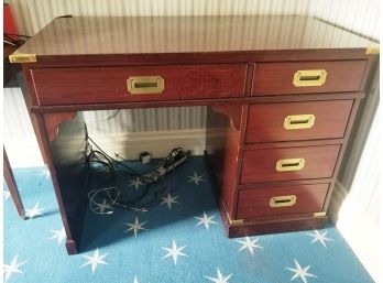 Vintage Mahogany Desk Youth Desk With Brass Pulls & Accents