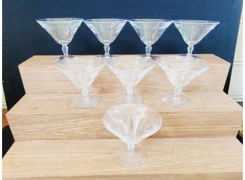 Eight Vintage  Clear Depression Glass Panel Champagne Glasses